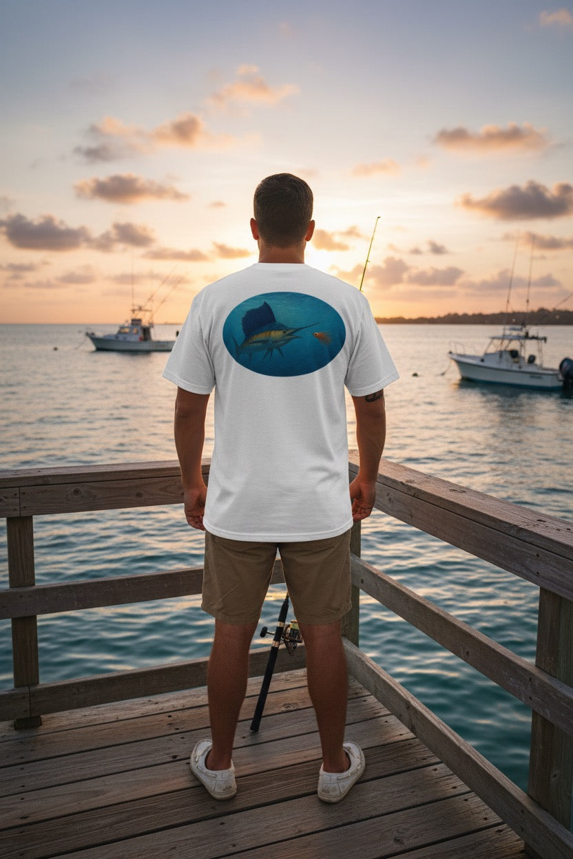 Men's Champion Offshore Sailfish T-Shirt | Atlantic Fish Foundry Coastal Fishing Tee