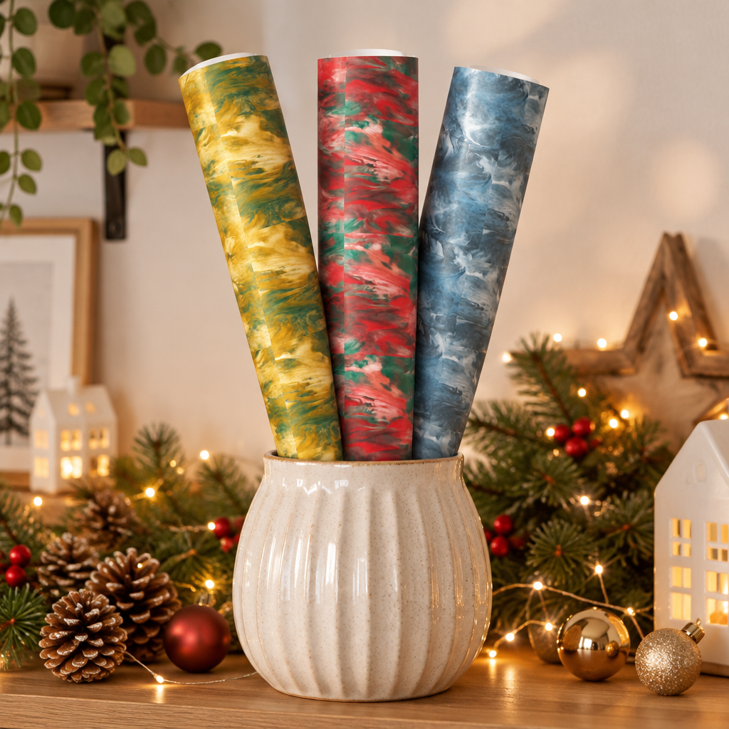 Holiday Pour Painting Christmas Wrapping Sheets | Artist Designed Premium Gift Wrap | Set of # by APDM Designs