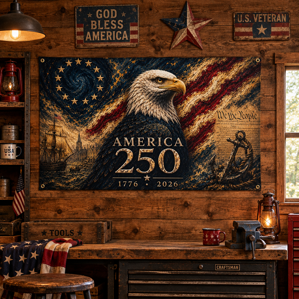 America 250 Patriotic Eagle Flag | 1776-2026 Americana Banner | APDM Designs