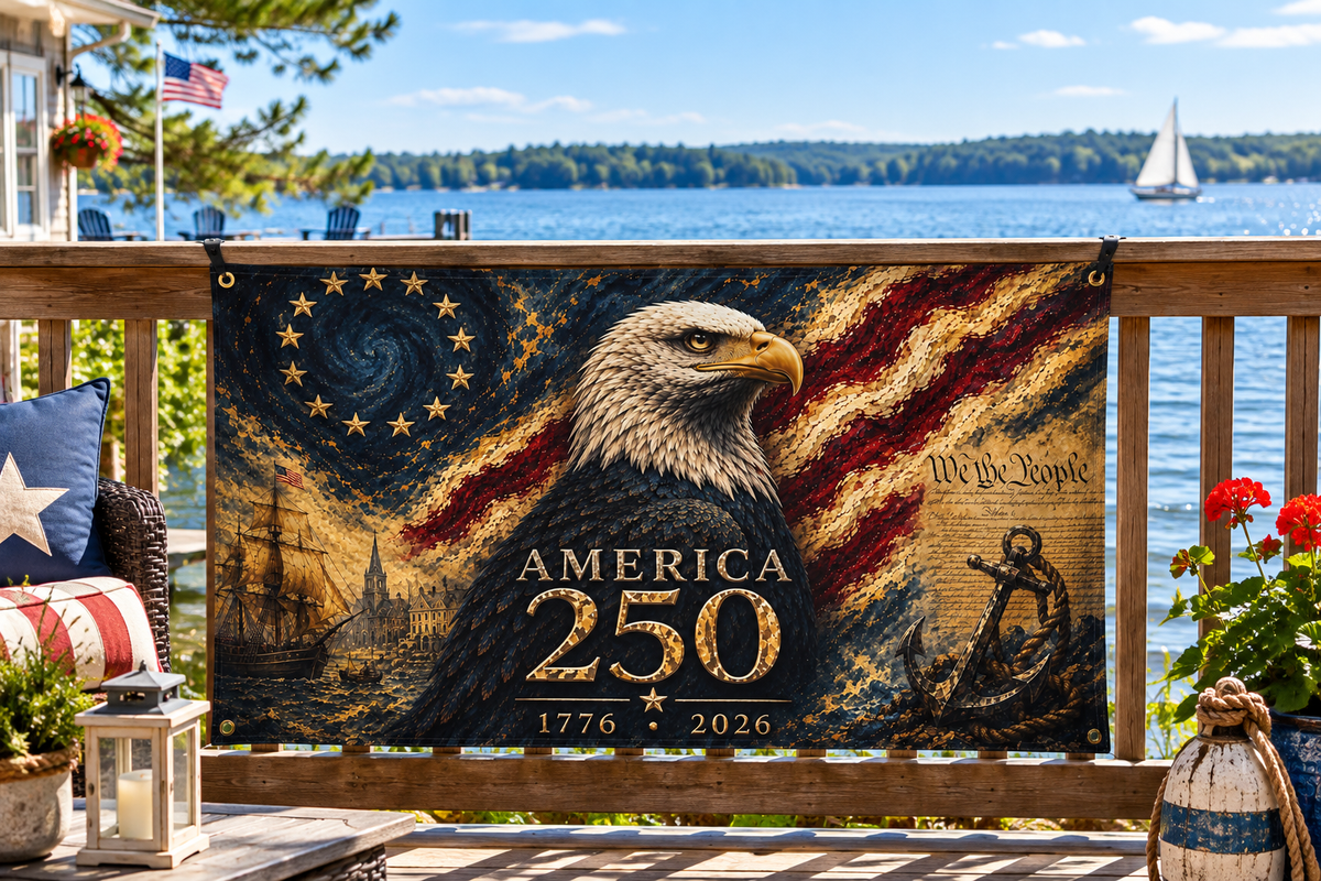 America 250 Patriotic Eagle Flag | 1776-2026 Americana Banner | APDM Designs