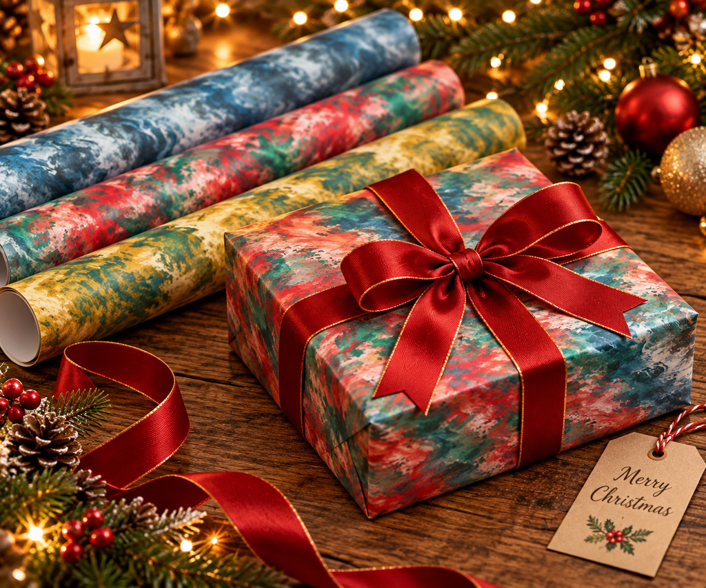 Holiday Pour Painting Christmas Wrapping Sheets | Artist Designed Premium Gift Wrap | Set of # by APDM Designs