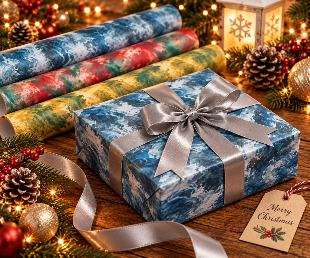 Holiday Pour Painting Christmas Wrapping Sheets | Artist Designed Premium Gift Wrap | Set of # by APDM Designs